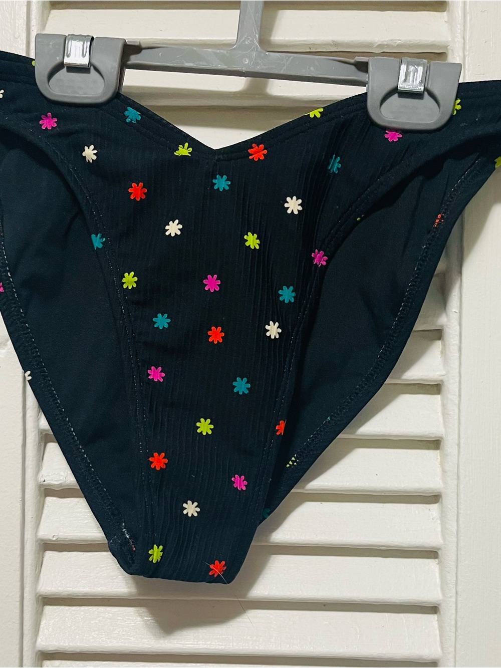Simons Black Bikini Bottom with Multicolor Flower Dots